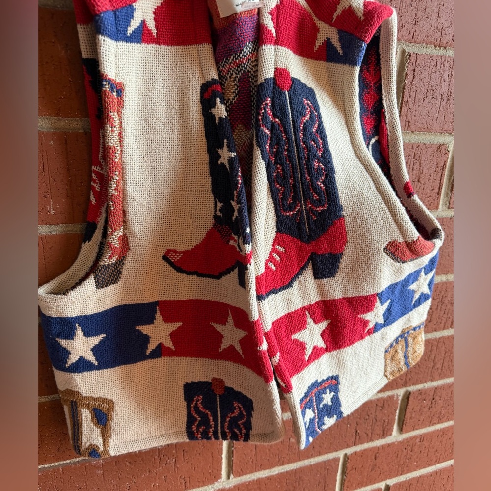 USA Western Cowboy Boots & Stars Patriotic  Pattern Vest One Size